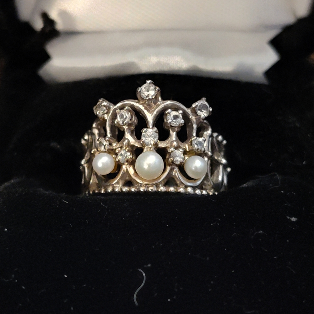NEW! RETIRED Princess Diana Elegant Silver 925 Crown Ring with Pearls - Picture 2 of 11